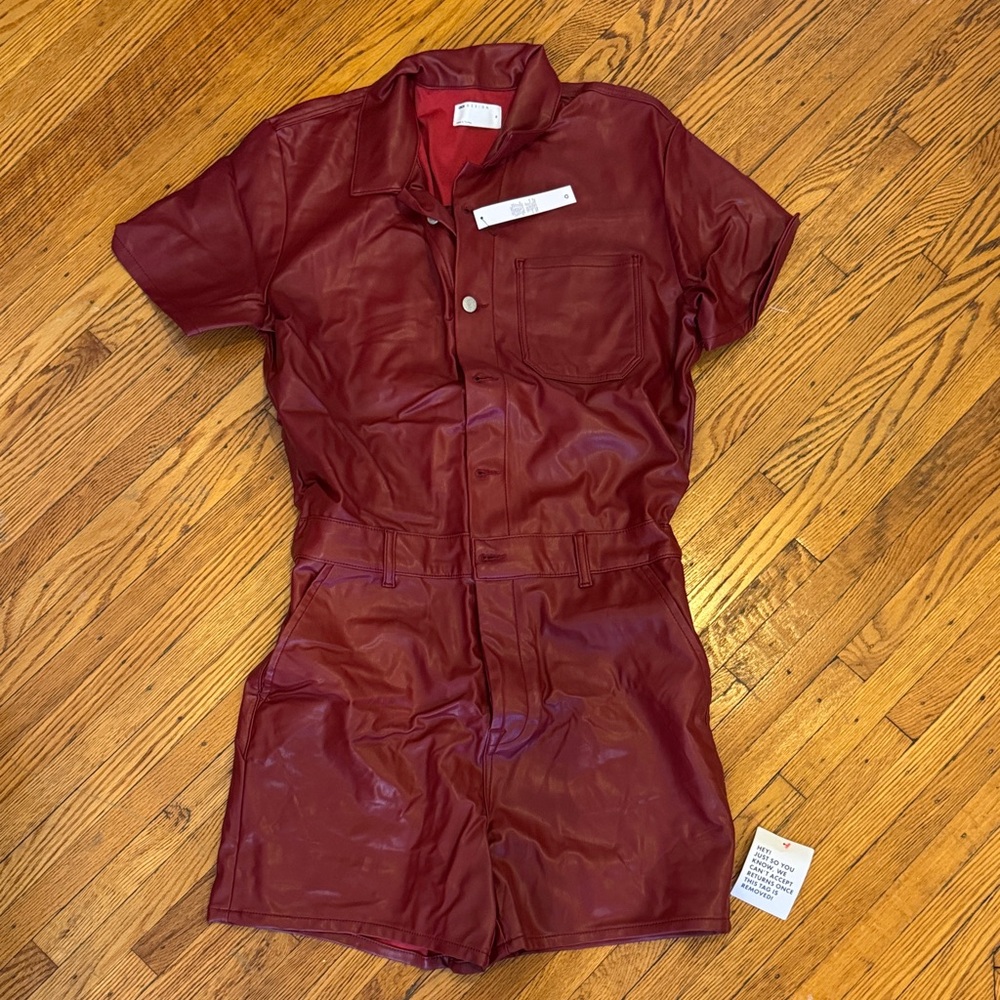 ASOS Design Men’s Romper Red Leather Short Sleeve Jumpsuit